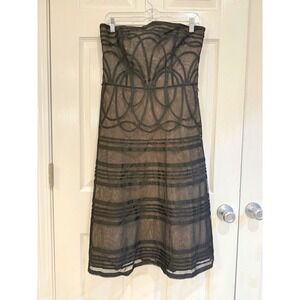 Ann Taylor Strapless Dress with Black Geometric Design